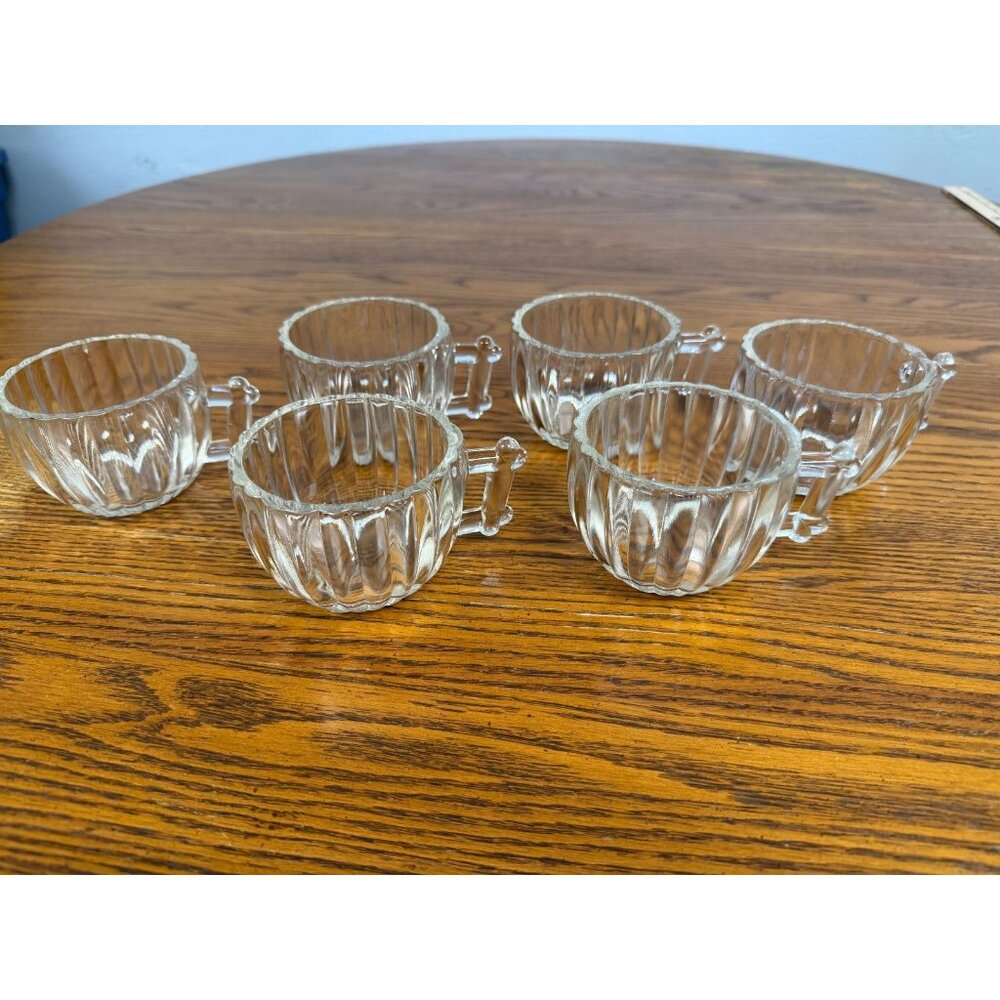Jeannette Glass NATIONAL CLEAR 2 ⅜" Ribbed Punch Cups Viintage‎